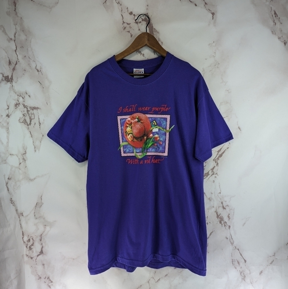 Vintage T Shirt Womens Large I Shall Wear Purple With A Red Hat Jenny Joseph